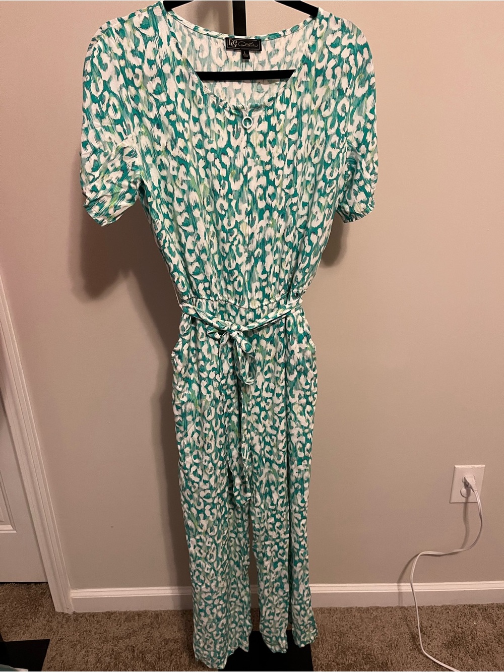 DC Teal and White Patterned Short-Sleeve Jumpsuit